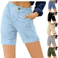 thumbnail image 1 of Simua Women's Bermuda Shorts Casual Pleated High Waist Loose Pocket Straight Buttons Shorts, 1 of 6