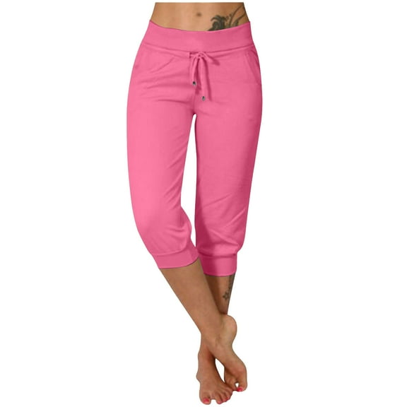 Simua Women's Capri Jogger Sweatpants - Drawstring High Waist Stretch Lightweight Pants with Pockets