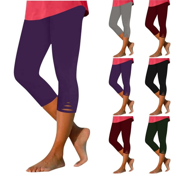 Simua Women's Capri Leggings Fashion Casual Solid Color Summer High Waist Yoga Pants for Workout Running
