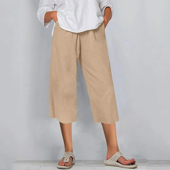 Simua Women's Capri Pants, Lightweight Lounge Cropped Pants, Drawstring High Waist Cropped Trousers for Women