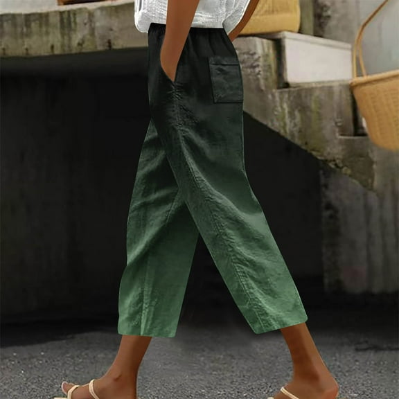 Simua Women's Capri Pants Summer Casual Beach Drawstring Elastic Waist Loose Print Cropped Trousers