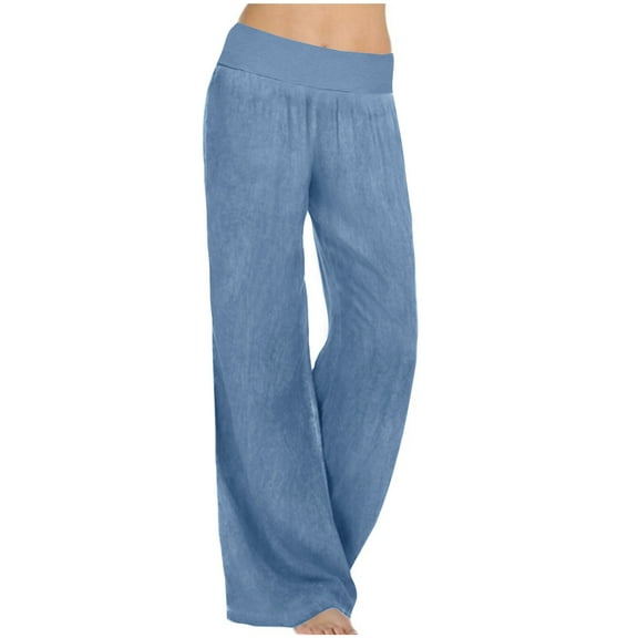 Simua Women's Casual Pull-on Pant with Elastic Waist High Waist Denim Wide Leg Palazzo Pants Jeans Trousers Light Blue,XL