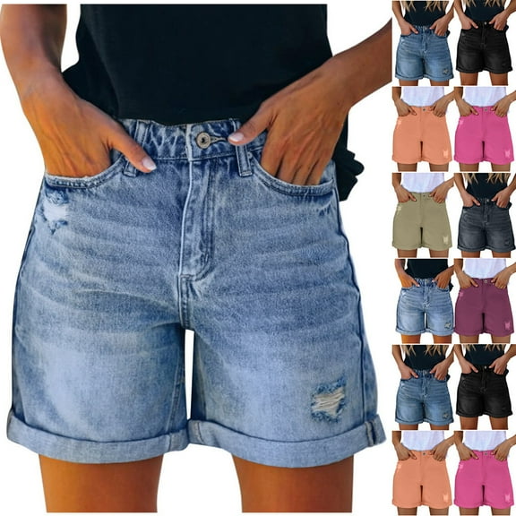 Simua Women's Casual Ripped Denim Shorts High Rise Distressed Rolled Hem Pockets Jeans Shorts