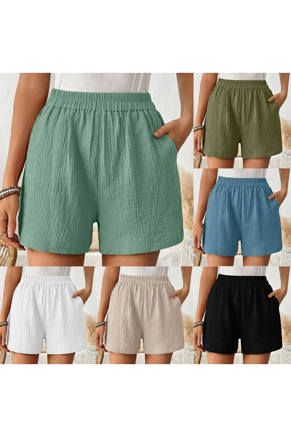 Simua Women's Casual Summer Shorts,Pleated High Waist Wide Leg Elastic Comfy Trendy Shorts with Pockets