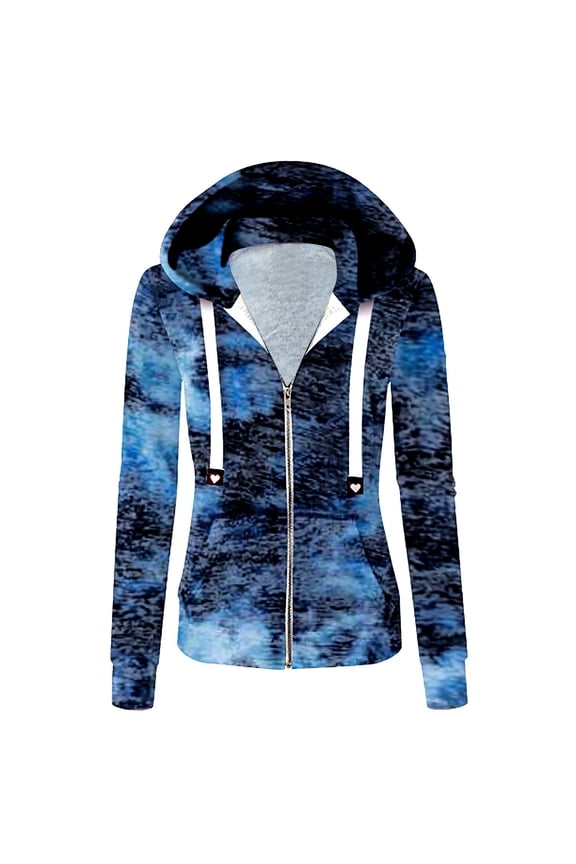 Simua Women's Causal Hoodies Zip Up Jackets Long Sleeve Tie-Dyed Sweatshirt Pullover with Pockets