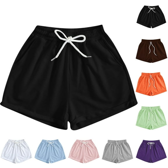 Simua Women's Causl Drawstring Shorts Solid Color Loose Pockets Elastic Waist Beach Shorts