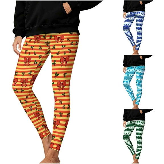Simua Women's Christmas Striped Print Leggings - Festive Holiday Stretchy Workout Yoga Pants for Party Tights, S-XXXL