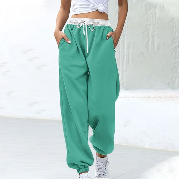 Simua Women's Cinch Bottom Sweatpants with Pockets Solid Color Baggy Elastic Waist Drawstring Trousers for Casual Gym and Jogging