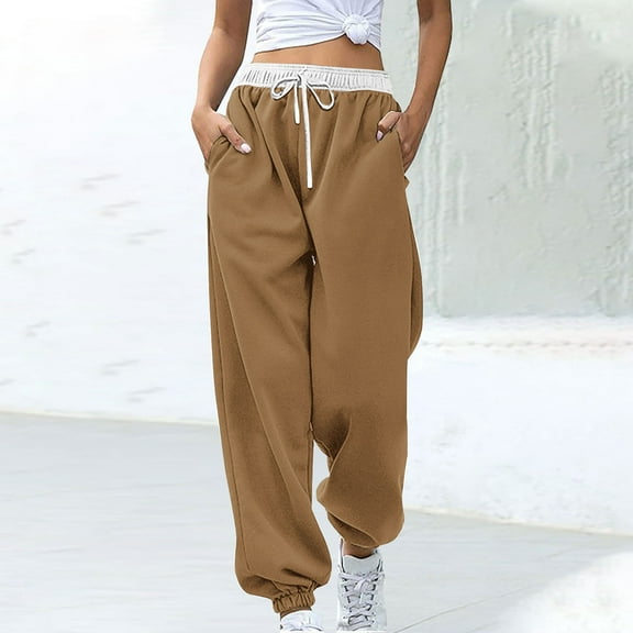 Simua Women's Cinch Bottom Sweatpants with Pockets Solid Color Baggy Elastic Waist Drawstring Trousers for Casual Gym and Jogging
