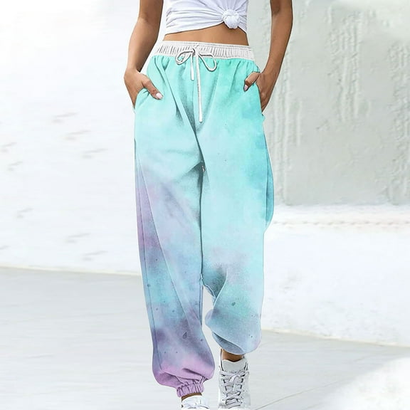 Simua Women's Cinch Bottom Sweatpants with Pockets Tie-Dye Baggy Elastic Waist Drawstring Trousers for Casual Gym and Jogging
