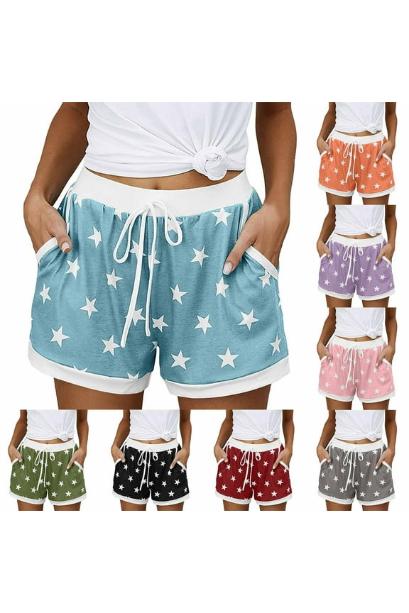 Women's Comfy Stretch Summer Beach Shorts Casual Star Printed Pajama Elastic Drawstring Shorts