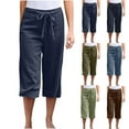 thumbnail image 1 of Simua Women's Cotton Linen Capri Pants Casual Solid Color Drawstring Elastic Waist Straight Leg Cropped Trousers, 1 of 7