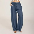 thumbnail image 1 of Simua Women's Cotton Linen Drawstring High Waisted Pants Casual Loose Fit Wide Leg Trousers Navy XXXL, 1 of 9