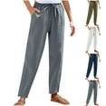 thumbnail image 1 of Simua Women's Cotton Linen Pants Casual Solid Color Drawstring Elastic Waist Wide Leg Trousers with Pockets, 1 of 8