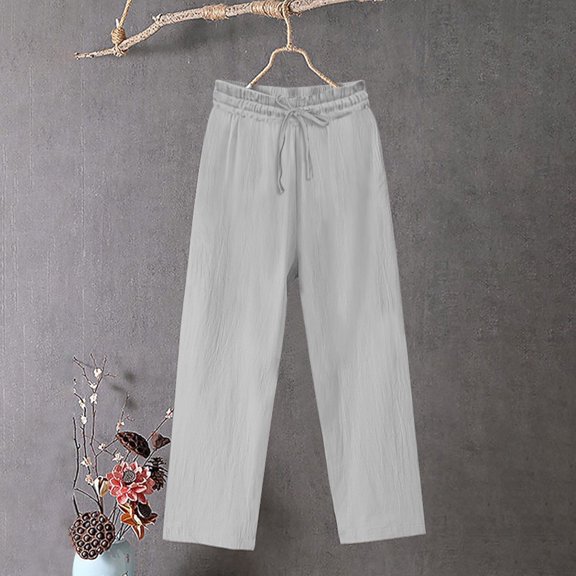 Simua Women's Cotton Linen Summer Palazzo Pants Flowy Wide Leg Beach Trousers with Pockets