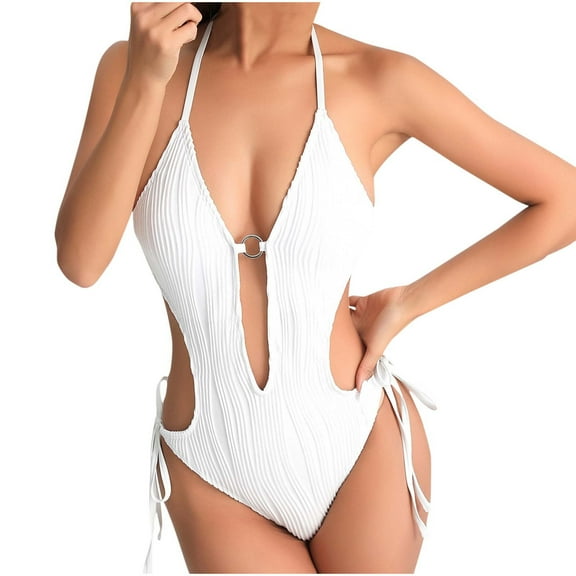 Simua Women's Cut Out Drawstring One Piece Backless Strap Swimsuit Cheeky High Cut Bathing Suit for Beach Pool Party