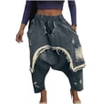 thumbnail image 1 of Simua Women's Denim Harem Pants Patchwork Ripped Jeans Elastic Waist Loose Stretchy Trendy Barrel Jeans with Pockets, 1 of 6