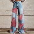 thumbnail image 1 of Simua Women's Denim Heart Print Button Up Pants - Casual Button Front Trousers with Multiple Pockets, S-XXXXXL, 1 of 6