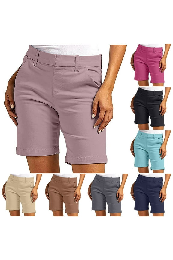 Simua Women's Elastic Twill Slim Waist Hiking Shorts with Pockets Summer Casual Solid Color Shorts