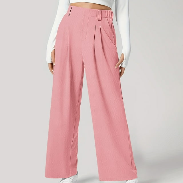 Simua Women's Elegant Flowy Dress Pants Front Pleated High Waisted Casual Wide Leg Loose Palazzo Trousers with Pockets