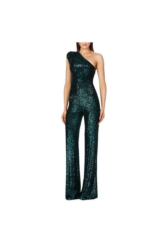 Women's Evening Sparkly Jumpsuits Off Shoulder Short Sleeve Party Sequins Rompers High Waisted Wide Leg Pants Suit Army Green,2XL