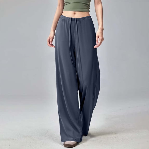 Simua Women's Fashion Solid Color Loose Comfortable High Waist Drawstring Wide Leg Pants for All-Season Daily Casual Yoga Loungewear Wear