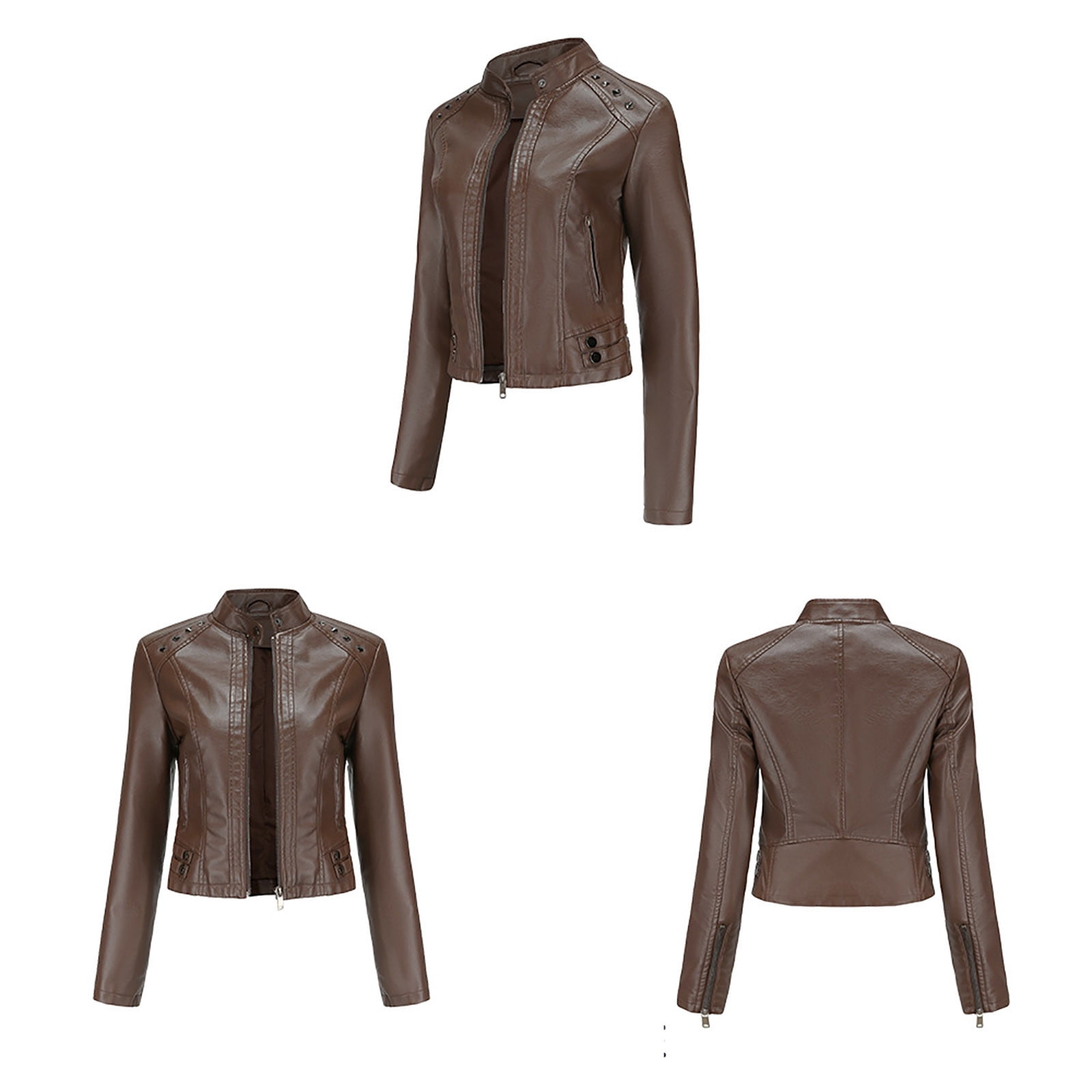 Simua Women's Faux Leather Jackets, Zip Up Motorcycle Short PU Moto Biker Outwear Fitted Slim Coat