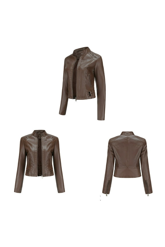 Simua Women's Faux Leather Jackets, Zip Up Motorcycle Short PU Moto Biker Outwear Fitted Slim Coat
