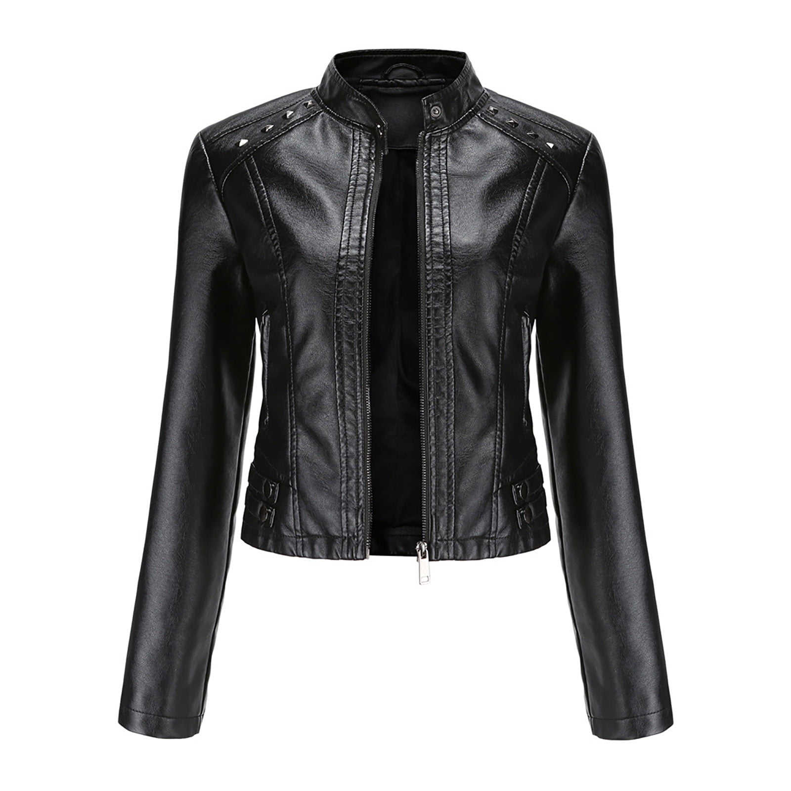 Simua Women's Faux Leather Jackets, Zip Up Motorcycle Short PU Moto Biker Outwear Fitted Slim Coat