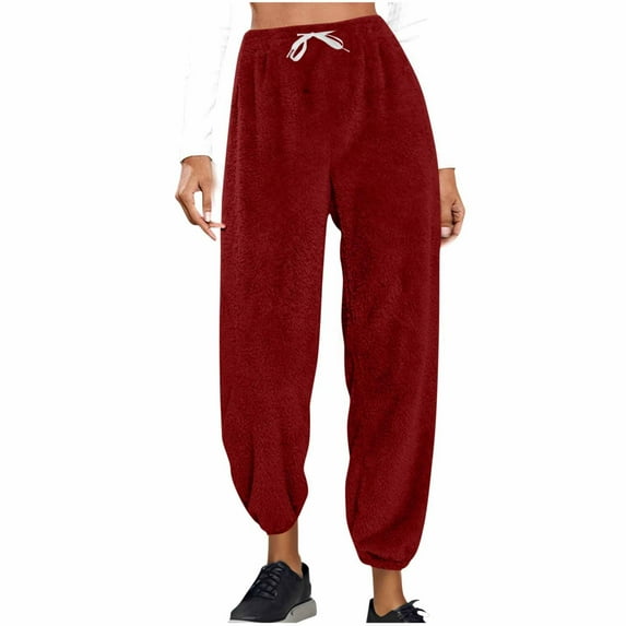 Simua Women's Fleece Drawstring Cuff Pants - Soft Fuzzy Lounge Wear with Elastic Waist for Home Comfort & Casual Style