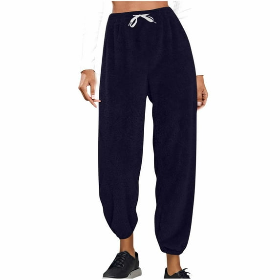 Simua Women's Fleece Drawstring Cuff Pants - Soft Fuzzy Lounge Wear with Elastic Waist for Home Comfort & Casual Style