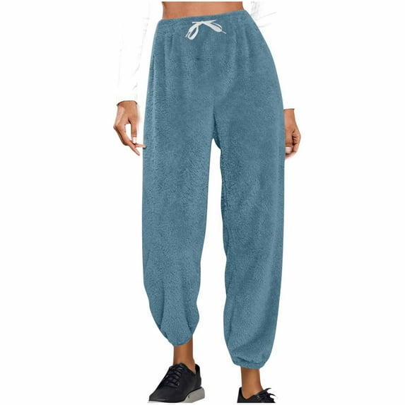 Simua Women's Fleece Drawstring Cuff Pants - Soft Fuzzy Lounge Wear with Elastic Waist for Home Comfort & Casual Style