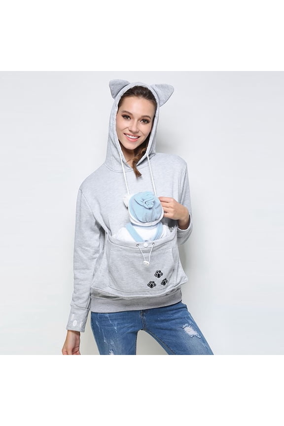 Simua Women's Fleece pet Cat Small Day Pouch Hoodie Carrier Holder Carrying Sweatshirt Kangaroo Pocket