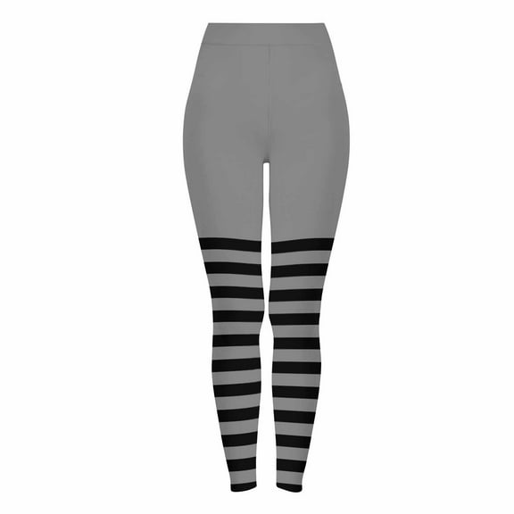 Simua Women's Halloween Striped Print Leggings Stretch Sports Fitness Pants Ugly Christmas Leggings Party Tights