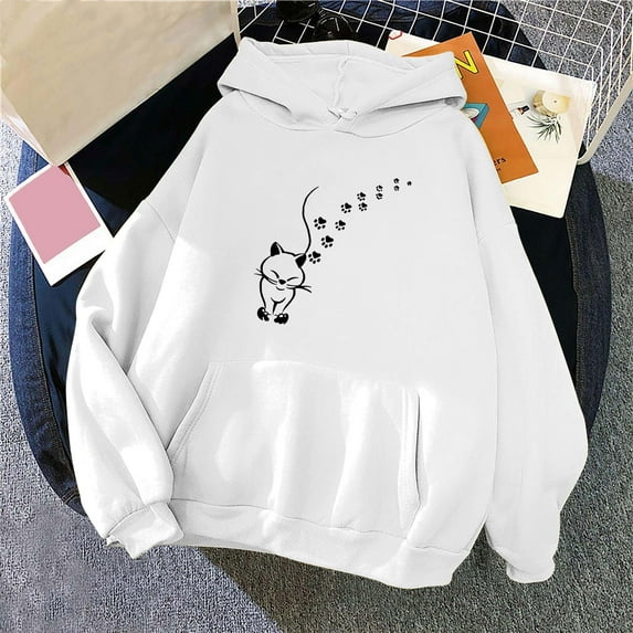 Simua Women's Hearted Print Sweatshirt Drawstring Hoodies Fall Y2k Pullover Long Sleeve Clothes