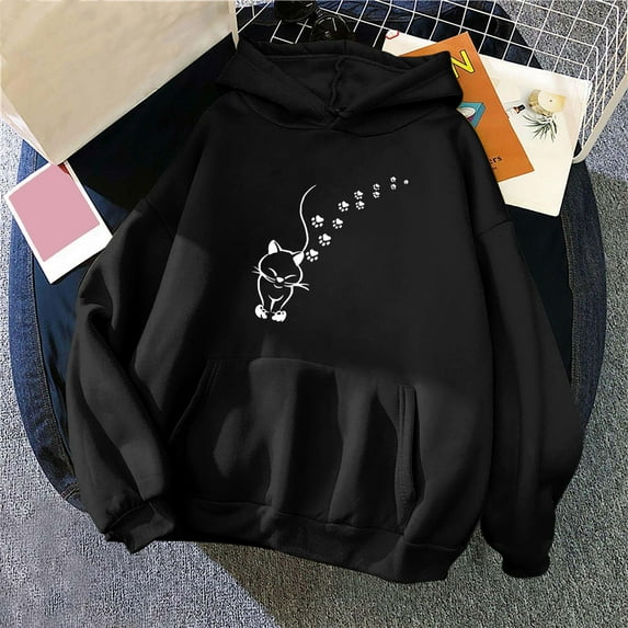 Simua Women's Hearted Print Sweatshirt Drawstring Hoodies Fall Y2k Pullover Long Sleeve Clothes