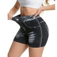 thumbnail image 1 of Simua Women's High Waisted Denim Print Yoga Shorts | Stretchy Active Biker Shorts for Casual & Gym Wear, 1 of 4