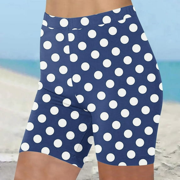 Simua Women's High Waisted Polka Dot Print Biker Shorts | Stretch Yoga Shorts for Summer Beach & Casual Wear