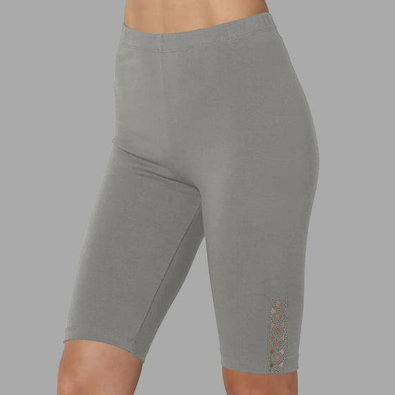 Simua Women's High Waisted Solid Color Yoga Capris | Lace Trim 5-Inch Biker Shorts for Casual & Active Wear