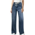 thumbnail image 1 of Simua Women's High-Waisted Wide-Leg Denim Pants - Stretchy & Casual Drawstring Trousers with Pockets for Daily Wear, S-XXL, 1 of 8