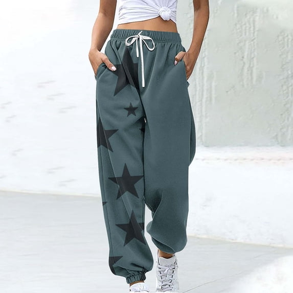 Simua Women's Joggers High Waisted Star Print Fall Sweatpants