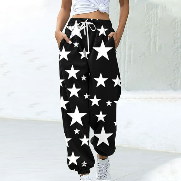 Simua Women's Joggers High Waisted Star Print Fall Sweatpants