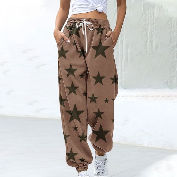 Simua Women's Joggers High Waisted Star Print Fall Sweatpants