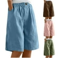 thumbnail image 1 of Simua Women's Knee Length Cotton Linen Shorts Wide Leg Elastic Pockets Solid Color Loose Bermuda Shorts for Women, 1 of 8