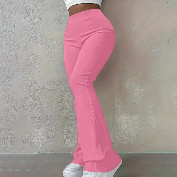 Simua Women's Leggings Flare Pants Soft Stretchy High Waisted Pants for Women Yoga Dance Trousers Pink L