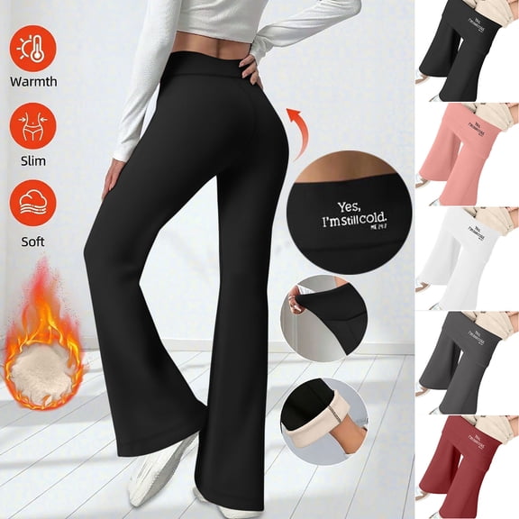 Simua Women's Letter Print Fleece Lined Leggings - High Waist Micro Flare Thermal Pants for Holiday Casual Wear, S-XXL