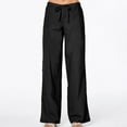 thumbnail image 1 of Simua Women's Linen Drawstring Elatsic Waisted Pants Casual Solid Color Loose Fit Straight Wide Leg Trousers for Spring Fall Black XL, 1 of 6