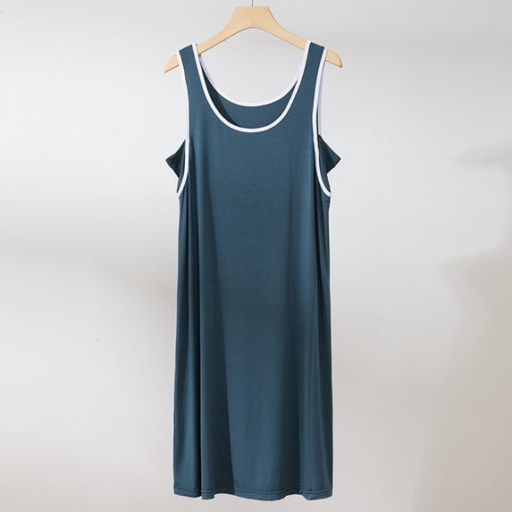 Simua Women's Loose Summer Nightgowm Solid Color Sleeveless Round Neck Sleepshirts Modal Midi Length Loungewear