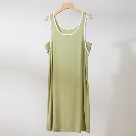 Simua Women's Loose Summer Nightgowm Solid Color Sleeveless Round Neck Sleepshirts Modal Midi Length Loungewear