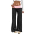 thumbnail image 1 of Simua Women's Lounge Pants Color Block Low Rise Fold Over Waist Baggy Wide Leg Sleep Pants, 1 of 3